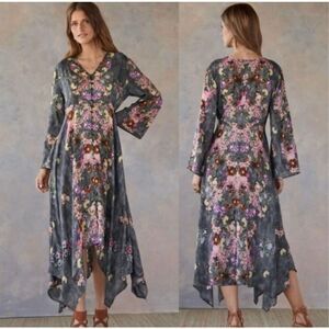 Feathers by Tolani Floral Gray Dress Handkerchief Sz Small Unlined Boho Whimsy